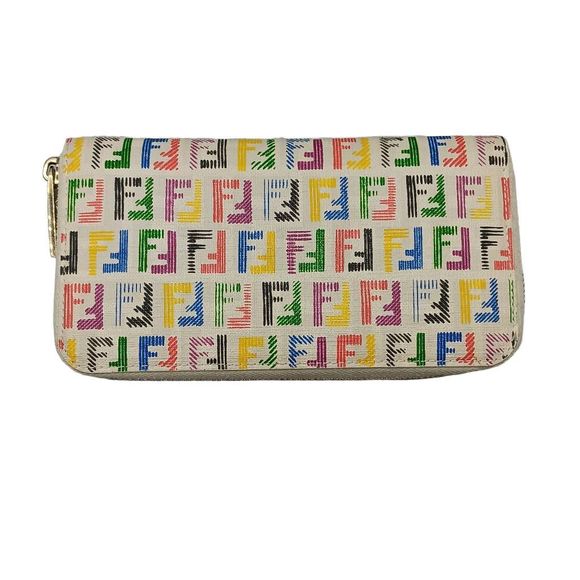 FENDI Zucchino Spalmati FF Multicolor Large Size Zip Wallet White Multicolor - Picture 8 of 13